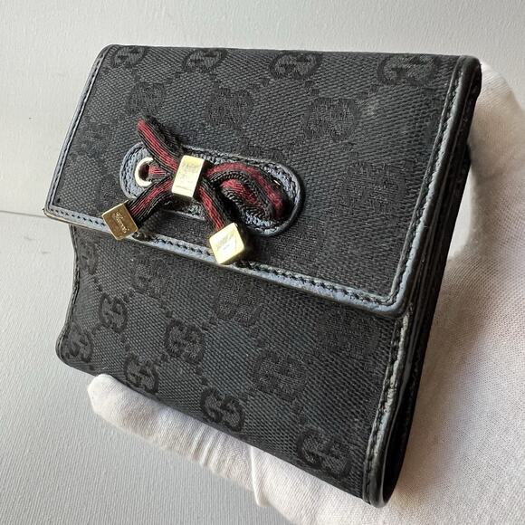GUCCI Princy GG Logo Canvas Bifold Wallet Black Authentic - Picture 2 of 16
